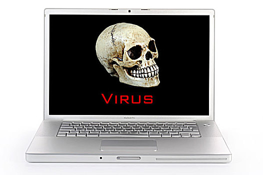 笔记本电脑,头骨,文字,病毒,象征,警示