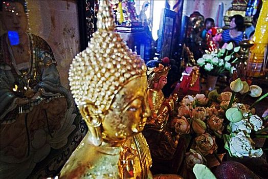 泰国,曼谷,供品,围绕,金色,佛像
