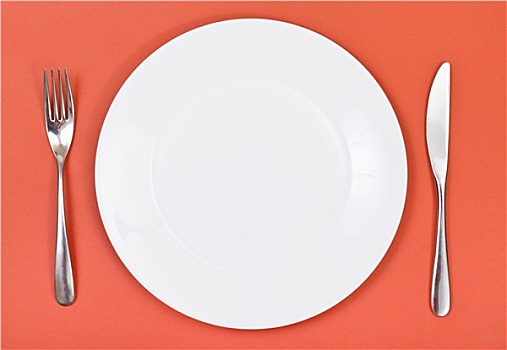 俯视,瓷器,盘子,叉子,刀,红色