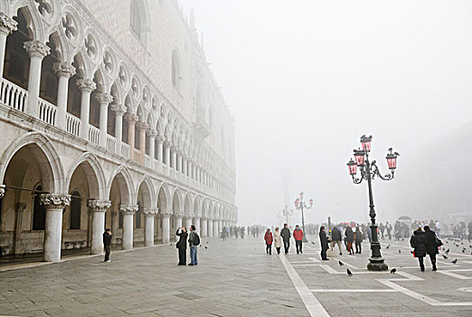 宫殿,公爵宫,雾,威尼斯,威尼托,意大利,欧洲