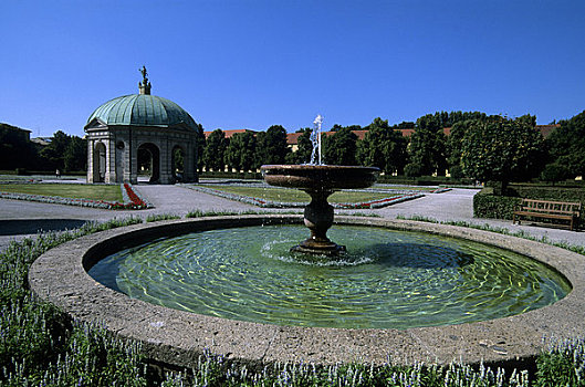 德国,巴伐利亚,慕尼黑,宫廷花园,喷泉