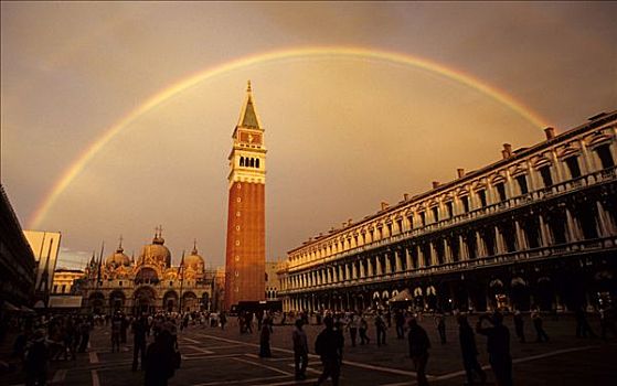大教堂,钟楼,彩虹,威尼斯,意大利,欧洲