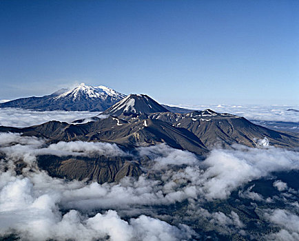 俯拍,云,俯视,山脉,攀升,汤加里罗,东加里罗国家公园,北岛,新西兰