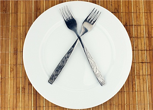 白色,盘子,叉子,交错