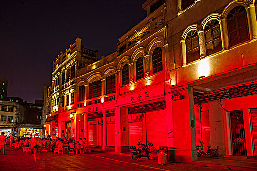 海南海口骑楼老街夜景