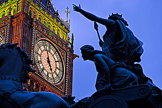 仰视,钟楼,大本钟,议会大厦,威斯敏斯特,伦敦,英格兰