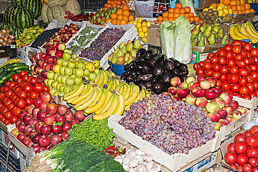 果蔬,货摊,市场,南,区域,哈萨克斯坦,亚洲