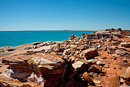 西澳大利亚州,印度洋,风景,岩石,红色,悬崖,文化遗产,小路,流行,凯布尔海滩,远景,大幅,尺寸