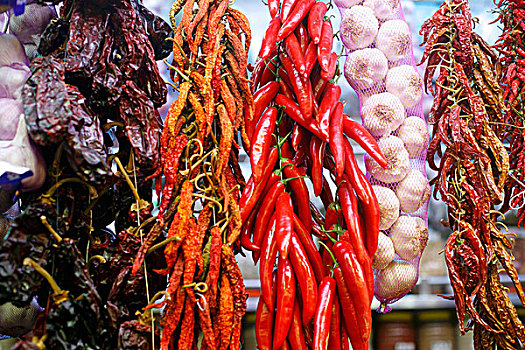 干燥,辣椒,缠结,蒜,市场,巴塞罗那,西班牙