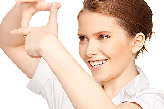 照相,可爱,女人,创作,框,手指