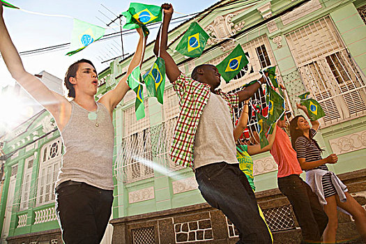 学生,庆贺,巴西人,旗帜,街道,里约热内卢,巴西