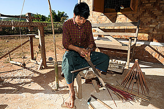男人,制作,伞,工厂,靠近,掸邦,缅甸,亚洲