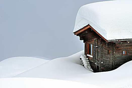 积雪,木屋,雾,贝特默阿尔卑,瓦莱,瑞士,欧洲