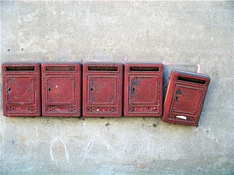 老,红色,邮箱,灰色,墙壁