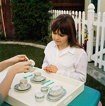 孩子,茶会,花园