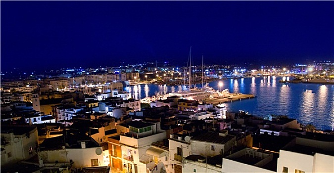 伊比萨岛,市区,俯拍,夜景