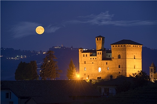 城堡,夜间,满月