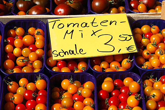 新鲜,彩色,西红柿,番茄,杯子,价签,市场货摊,不莱梅,德国,欧洲