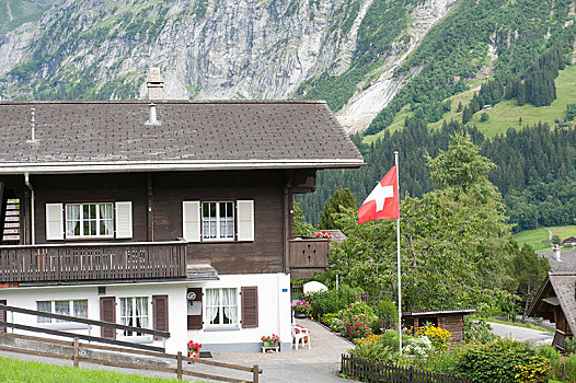 建筑,瑞士国旗,格林德威尔,伯恩高地,伯恩,阿尔卑斯山,瑞士,欧洲