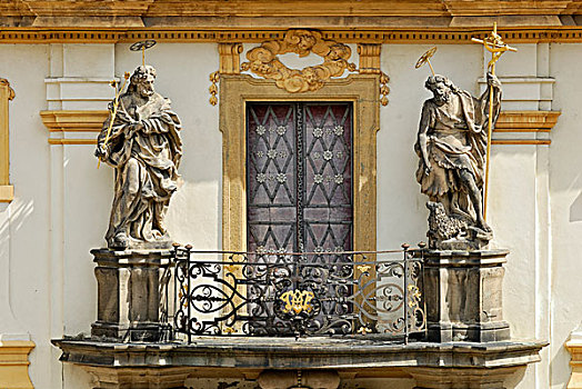 露台,雕塑,高处,门口,教堂,百合,圣徒,拿着,羊羔,布拉格,捷克共和国,欧洲
