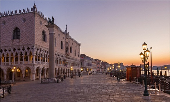 威尼斯,意大利,总督,宫殿,水岸,早晨,黃昏