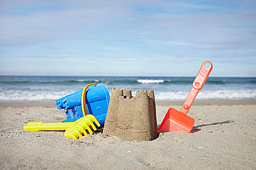 海滩,玩具,沙堡,比利牛斯-大西洋省,法国