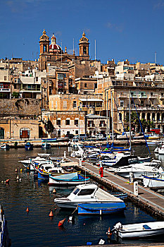 风景,格兰德港,码头,大教堂,玛丽亚,出生,马耳他,欧洲