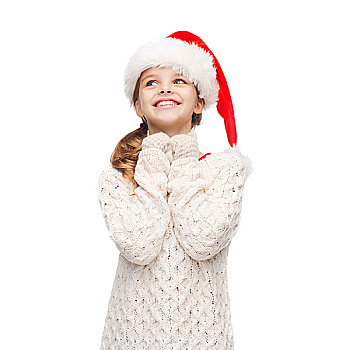 圣诞节,圣诞,冬天,高兴,概念,白日梦,女孩,圣诞老人,帽子