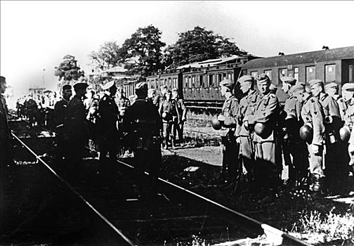 德国人,军人,等待,运输,火车站,巴黎,郊区,八月