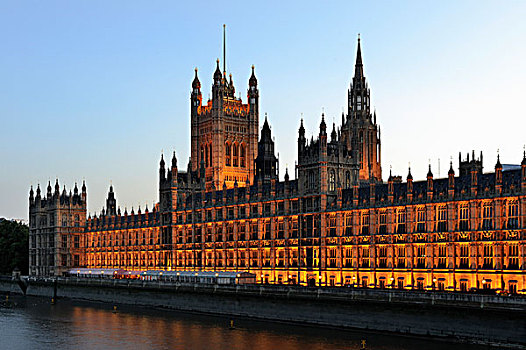 宫殿,威斯敏斯特,房子,议会,黃昏,伦敦,英格兰,英国,欧洲
