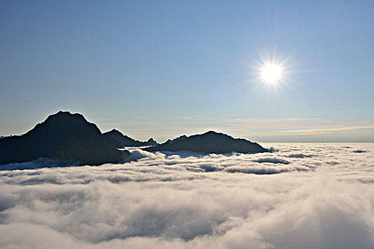 云,山峰,风景,罗弗敦群岛,挪威,欧洲