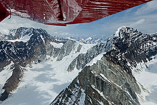 航拍,阿拉斯加山脉,窗户,飞行,看,飞机,德纳里峰国家公园,保存,阿拉斯加,夏天