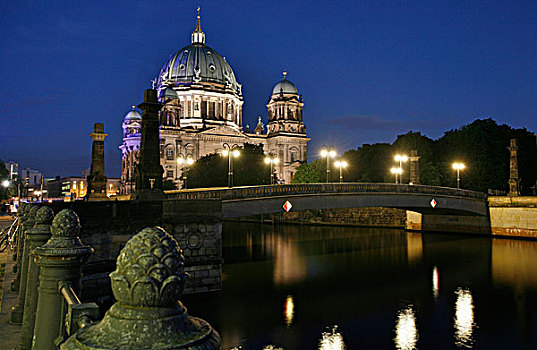 柏林大教堂,大教堂,桥,蓝色,钟点,菩提树,地区,柏林,德国,欧洲