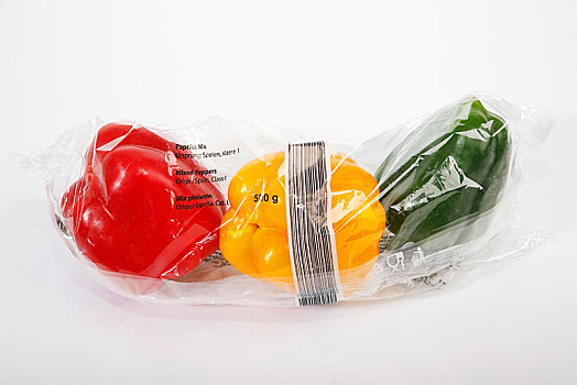 红色,黄色,青椒,辣椒,超市,塑料制品,蔬菜,包装,垃圾,条形码,德国,欧洲