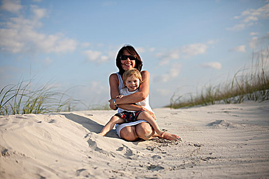 母亲,儿子,海滩,佛罗里达,美国