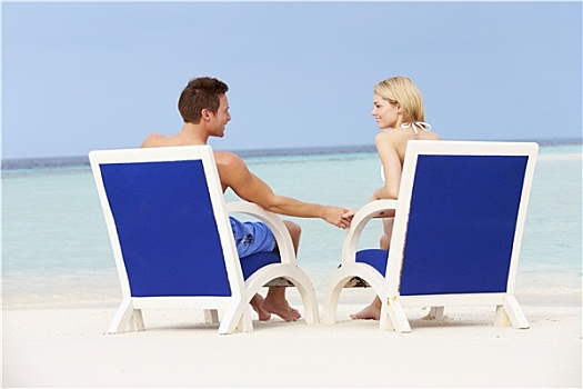 海滩,夫妻,放松,椅子
