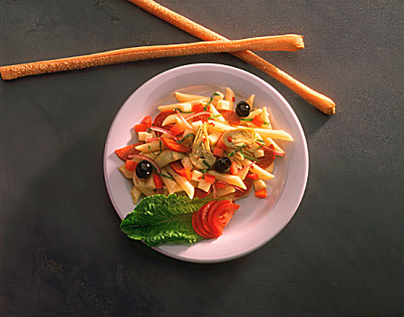 沙拉,洋蓟,西红柿,橄榄