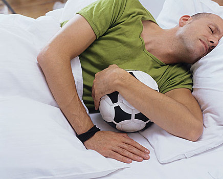 一个,男人,睡觉,床,足球