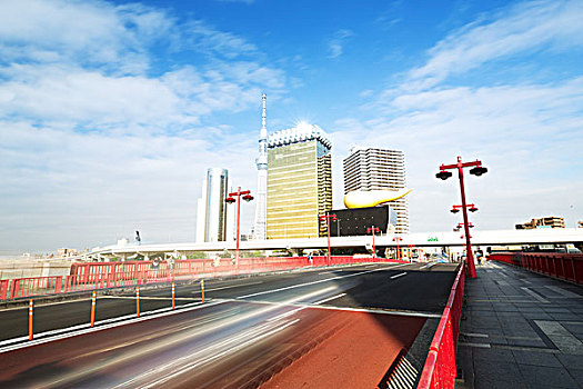 忙碌,交通,途中,靠近,东京塔,蓝天