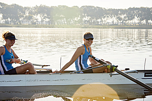 头像,微笑,女性,桨手,短桨,晴朗,湖