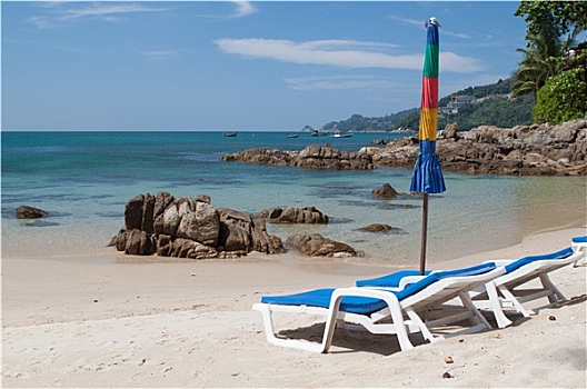 躺椅,伞,海滩