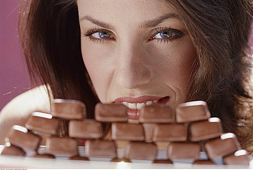 女人,一堆,巧克力