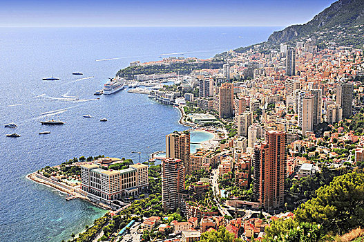 俯视图,俯视,城市,蒙特卡洛,摩纳哥,蓝色海岸,欧洲