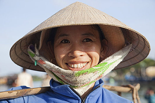 特写,女性,市场商贩,微笑,惠安,越南