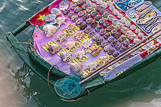 越南,下龙湾,小船,壳,出售,世界遗产