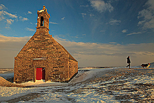 法国,布列塔尼半岛,圣迈克尔山,小教堂,冬天