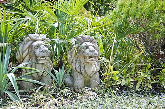 中国狮子,雕塑,花园