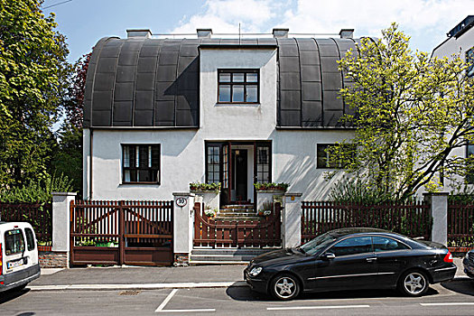 平滑,白色,粉饰灰泥,建筑,一个,区域,圆,屋顶,房子,卫生间,维也纳,奥地利