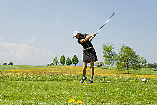 女人,玩,高尔夫