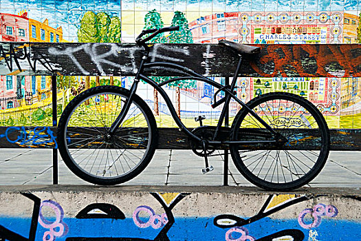英格兰,伦敦,老,自行车,背景,壁画,涂鸦